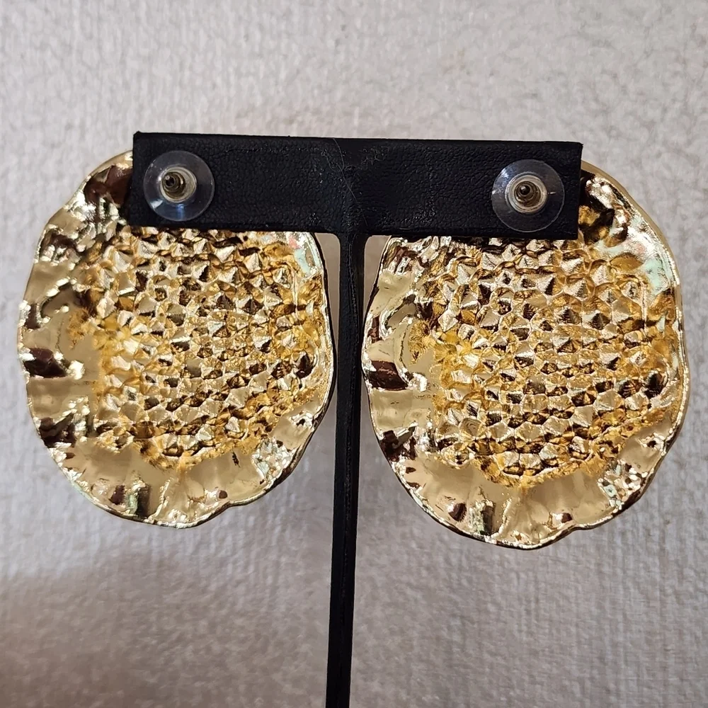 Oval Rhinestone Stud Gold texture and Purple Statement Earrings